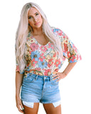 Azura Exchange Floral Print V Neck Half Sleeve Blouse - L
