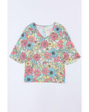 Azura Exchange Floral Print V Neck Half Sleeve Blouse - L