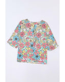 Azura Exchange Floral Print V Neck Half Sleeve Blouse - L