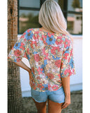 Azura Exchange Floral Print V Neck Half Sleeve Blouse - L