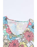 Azura Exchange Floral Print V Neck Half Sleeve Blouse - L