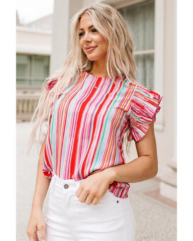 Azura Exchange Abstract Print Ruffle Sleeve Blouse - XL