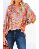 Azura Exchange Floral Print Loose Fit V Neck Blouse - L