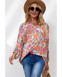 Azura Exchange Floral Print Loose Fit V Neck Blouse - L