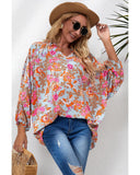 Azura Exchange Floral Print Loose Fit V Neck Blouse - L