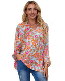 Azura Exchange Floral Print Loose Fit V Neck Blouse - L