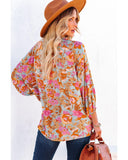 Azura Exchange Floral Print Loose Fit V Neck Blouse - L