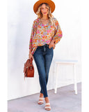 Azura Exchange Floral Print Loose Fit V Neck Blouse - L