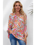 Azura Exchange Floral Print Loose Fit V Neck Blouse - L
