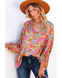 Azura Exchange Floral Print Loose Fit V Neck Blouse - L