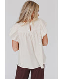 Azura Exchange Ruffled Sleeve Embroidered Blouse with Stripe Detail - L