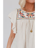 Azura Exchange Ruffled Sleeve Embroidered Blouse with Stripe Detail - L