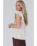 Azura Exchange Ruffled Sleeve Embroidered Blouse with Stripe Detail - L