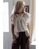 Azura Exchange Ruffled Sleeve Embroidered Blouse with Stripe Detail - L