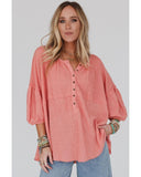 Azura Exchange Oversized Waffled Henley Top - S