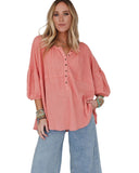 Azura Exchange Oversized Waffled Henley Top - S