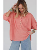 Azura Exchange Oversized Waffled Henley Top - S