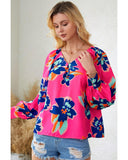Azura Exchange Puff Sleeve Blouse with Flower Print - L