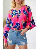 Azura Exchange Puff Sleeve Blouse with Flower Print - L
