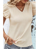 Azura Exchange Crinkle Textured V Neck Flutter Sleeve Top - M