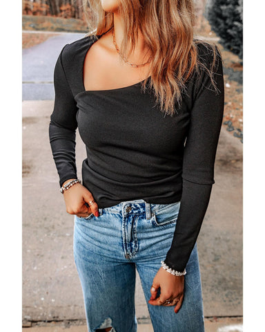 Azura Exchange Flattering Asymmetric Neckline Long Sleeve Top - S