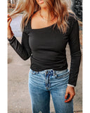 Azura Exchange Flattering Asymmetric Neckline Long Sleeve Top - S