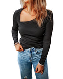 Azura Exchange Flattering Asymmetric Neckline Long Sleeve Top - S