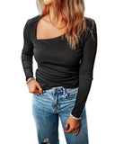 Azura Exchange Flattering Asymmetric Neckline Long Sleeve Top - S