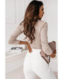 Azura Exchange Khaki Pearl Trim Square Neck Ribbed Knit Top - M