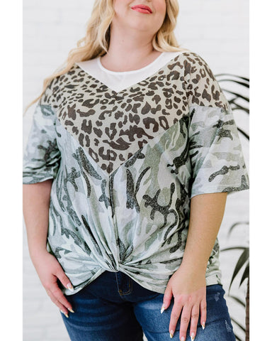 Azura Exchange Leopard Camo Twist Knot Half Sleeve T-Shirt - 3X