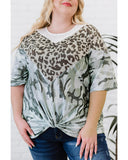 Azura Exchange Leopard Camo Twist Knot Half Sleeve T-Shirt - 3X