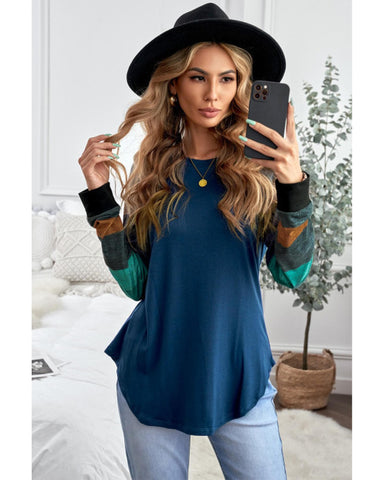 Azura Exchange Long Sleeve Navy Pullover Top - S