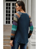 Azura Exchange Long Sleeve Navy Pullover Top - S