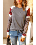 Azura Exchange Gray Color Block Long Sleeve Pullover Top - M