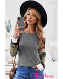 Azura Exchange Gray Color Block Long Sleeve Pullover Top - M