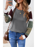 Azura Exchange Gray Color Block Long Sleeve Pullover Top - M