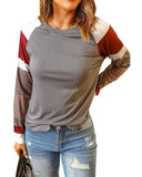 Azura Exchange Gray Color Block Long Sleeve Pullover Top - M