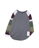 Azura Exchange Gray Color Block Long Sleeve Pullover Top - M