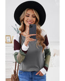 Azura Exchange Gray Color Block Long Sleeve Pullover Top - M