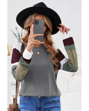 Azura Exchange Gray Color Block Long Sleeve Pullover Top - M