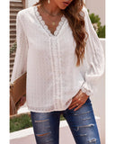 Azura Exchange V-Neck Swiss Dot Lace Blouse - S