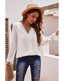 Azura Exchange V-Neck Swiss Dot Lace Blouse - S