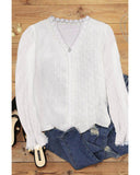 Azura Exchange V-Neck Swiss Dot Lace Blouse - S