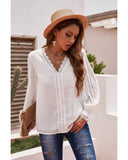 Azura Exchange V-Neck Swiss Dot Lace Blouse - S