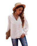 Azura Exchange V-Neck Swiss Dot Lace Blouse - S