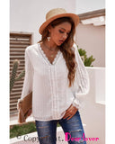 Azura Exchange V-Neck Swiss Dot Lace Blouse - S
