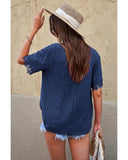 Azura Exchange Hollow-out Lace Splicing Short Sleeve Top - M