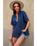 Azura Exchange Hollow-out Lace Splicing Short Sleeve Top - M