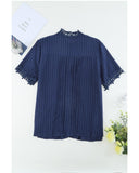 Azura Exchange Hollow-out Lace Splicing Short Sleeve Top - M