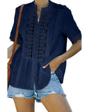 Azura Exchange Hollow-out Lace Splicing Short Sleeve Top - M